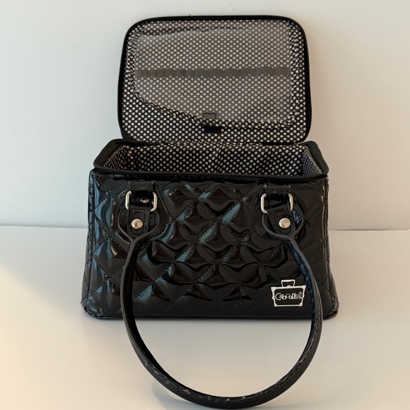 Caboodles Black Patent Makeup Bag Case Zip With Carry Handles - Picture 7 of 16